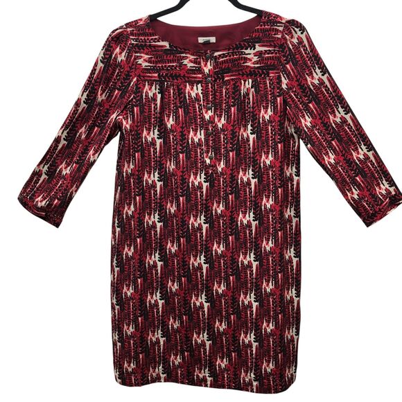 Fossil Dresses & Skirts - Fossil Womens Red Black Abstract Feather Print Button Front Shift Dress Lined